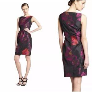 Tahari Dress 14 Pink Red Gold Black Sleeveless Sheath Career Church Party